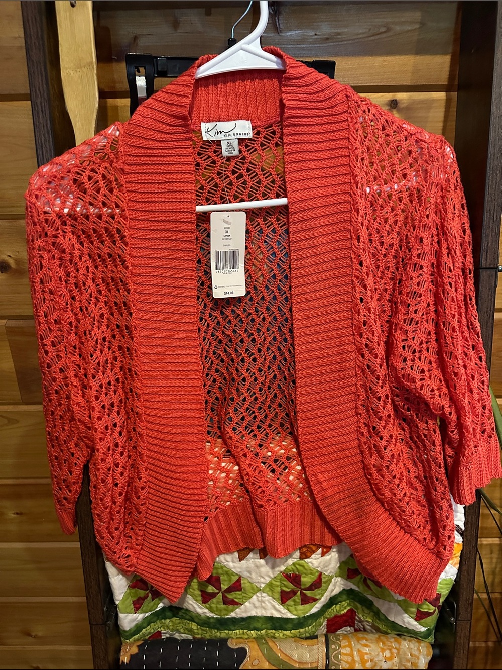 Kim Rogers Coral Openwork Crochet Cardigan